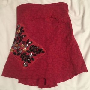 Free People Red Lace Embellished Strapless Top